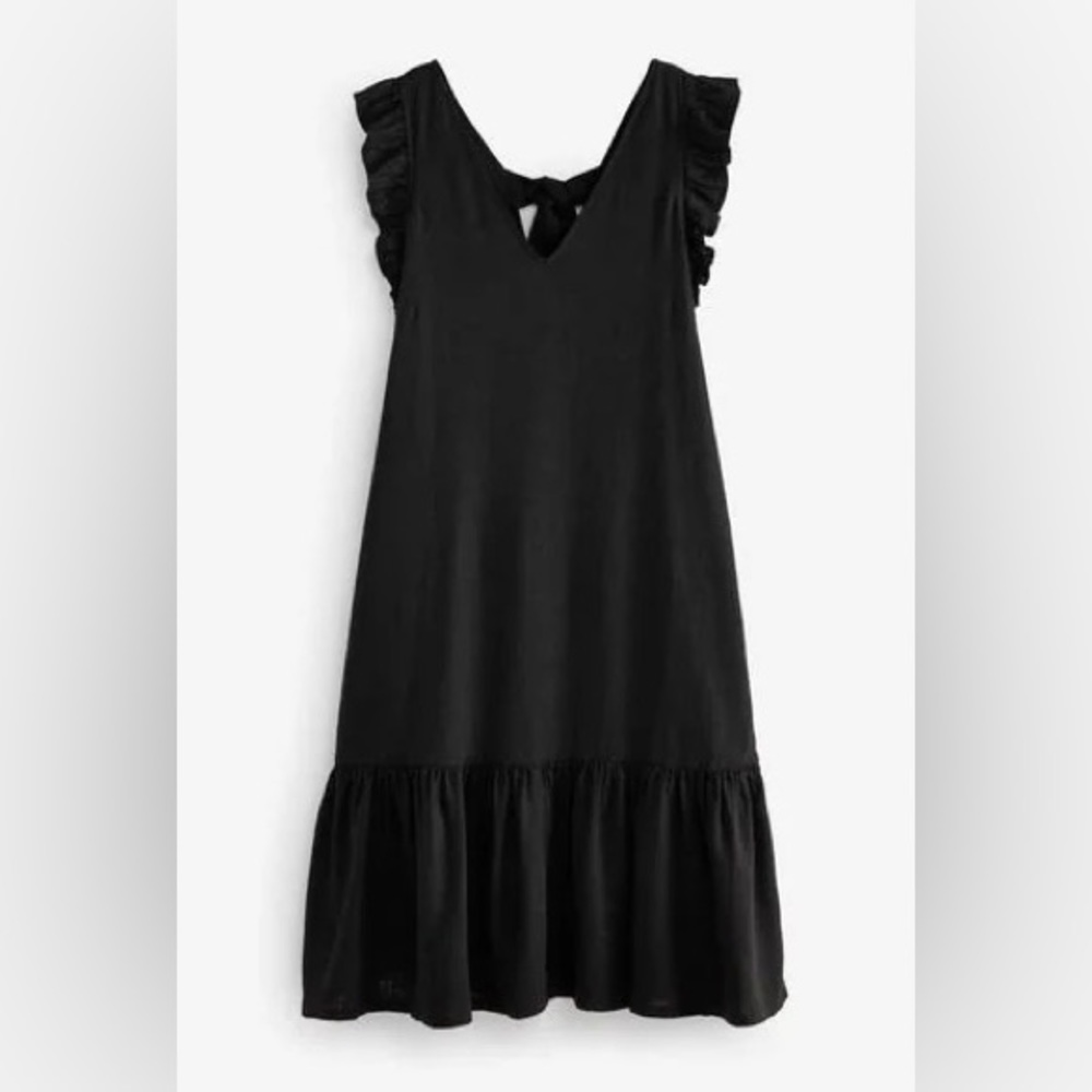 Ruffle Sleeve Tie Back Mini Dress With Linen